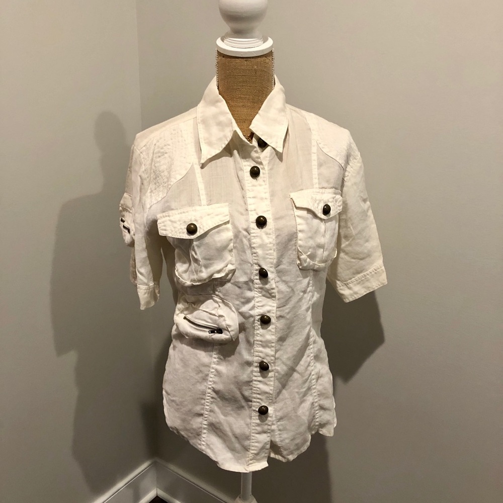 Y London White Linen Safari Shirt.